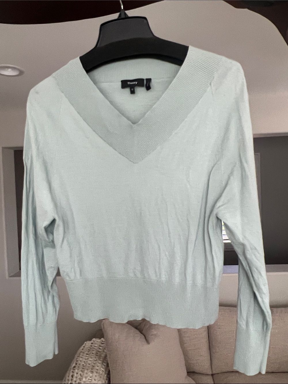 Theory Light Mint V-Neck Pullover Sweater